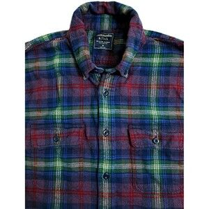 Abercrombie Men's Medium Flannel Plaid Button Up Shirt Purple Green Lumberjack